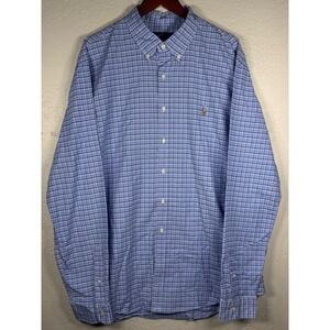 Ralph Lauren Mens XXL Slim Fit Stretch Oxford Shirt Blue Plaid Button Down